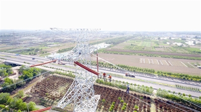 500千伏线路工程开始最后一个二级风险作业——跨越京沪普铁放线