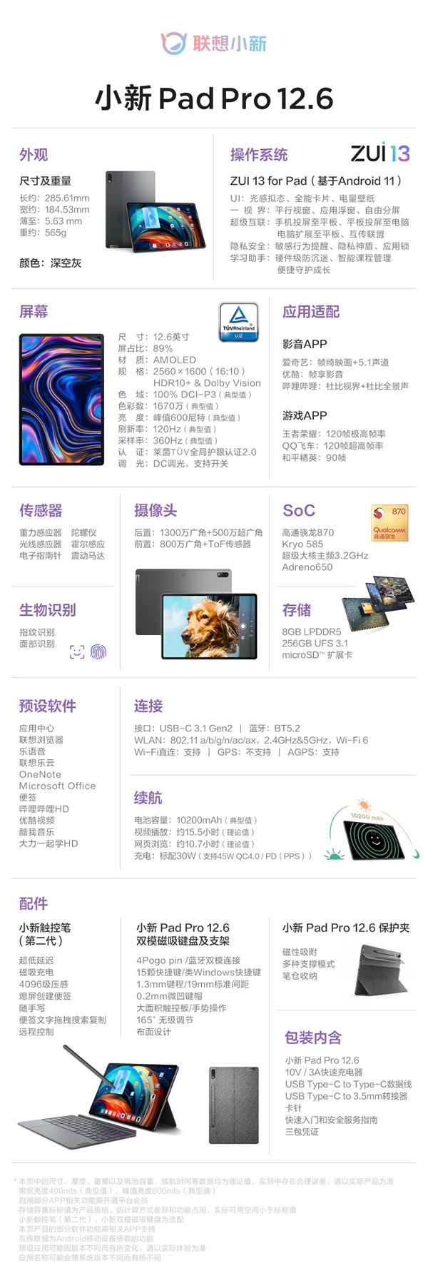 联想发布小新Pad Pro 12.6：支持120HZ刷新率及人脸识别功能