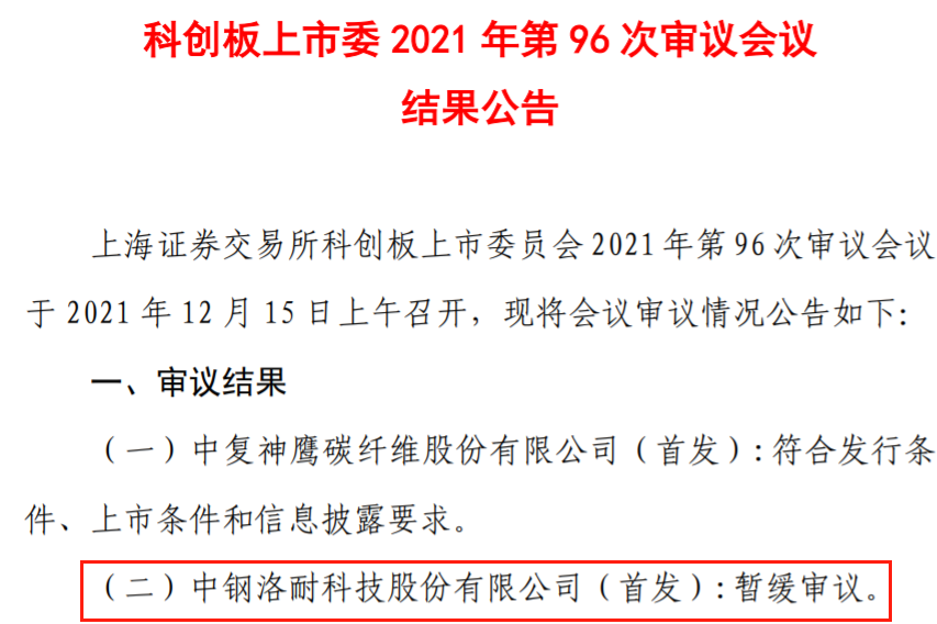 中钢洛耐科创板IPO遭暂缓审议 中钢集团债务危机事项被重点关注