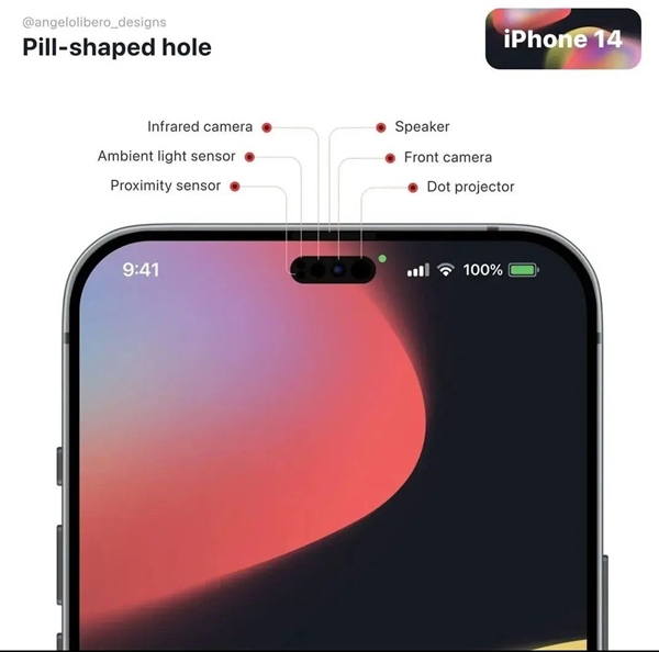 iPhone 14最新外形概念圖展示：劉海變小，但屏幕頂部仍留有攝像頭區域