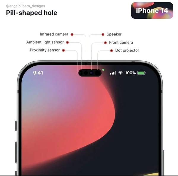 iPhone 14最新外形概念图展示：刘海变小，但屏幕顶部仍留有摄像头区域