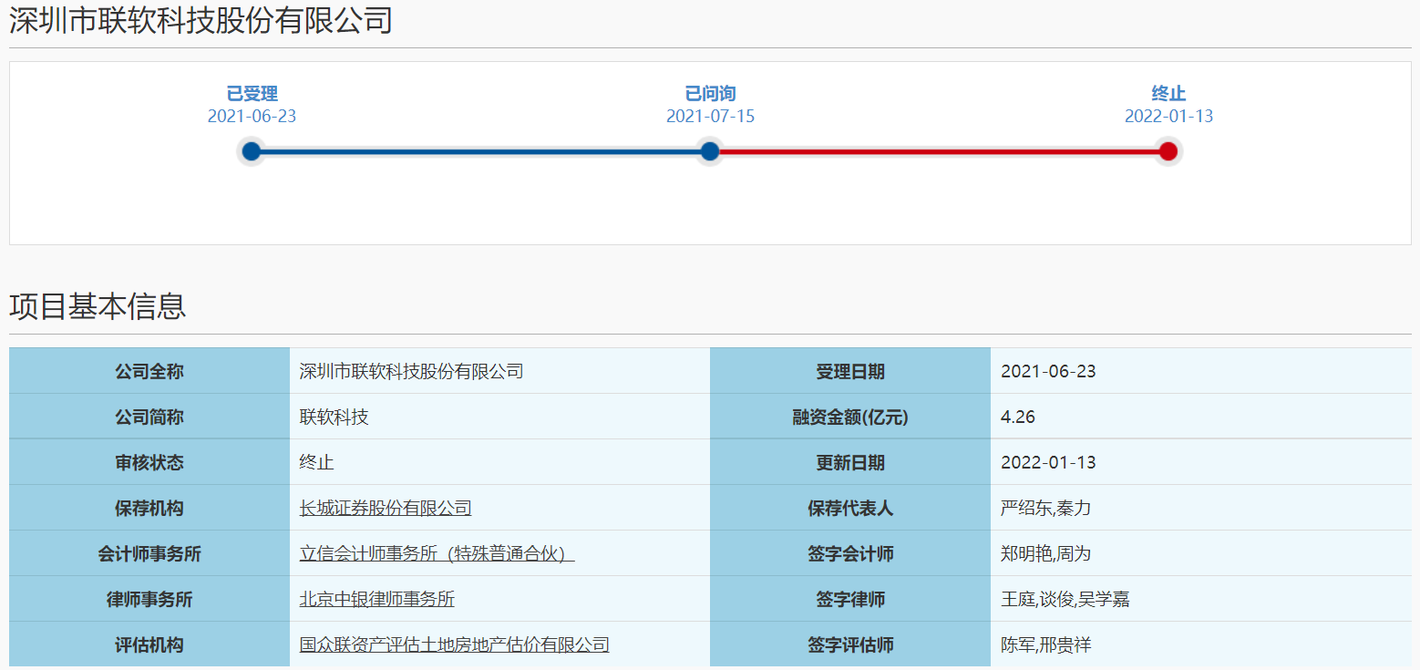 撤回申请文件 联软科技科创板IPO终止审核