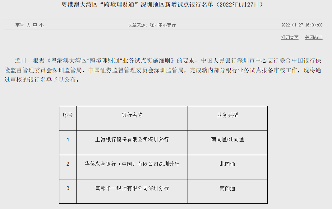 跨境理财通内地已报备试点银行名单扩容至27家